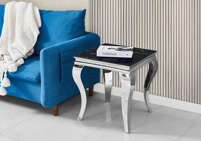 Bout de canapé design marbre noir et argent | Halo
