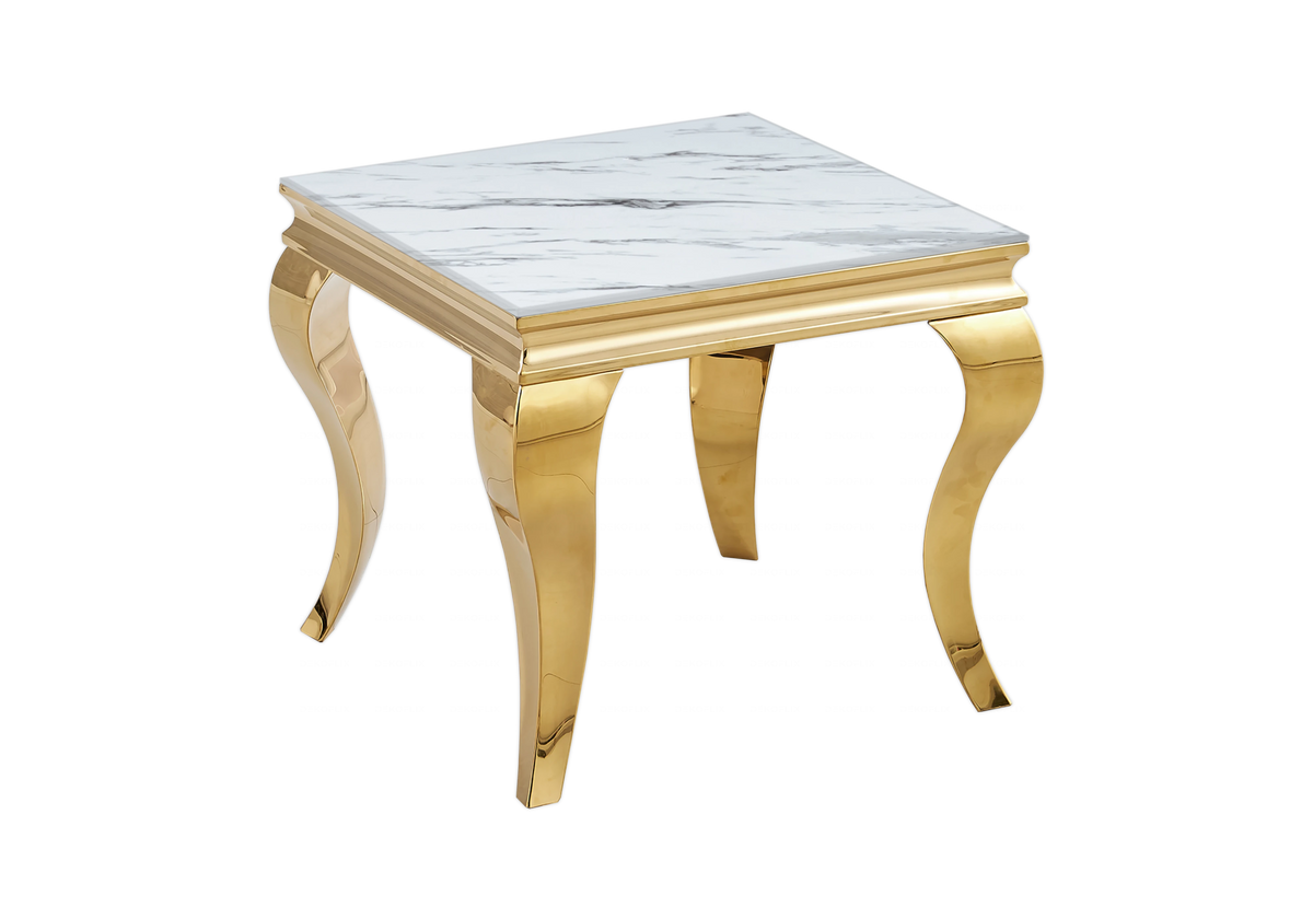 Bout de canapé design effet marbre blanc et doré | Halo