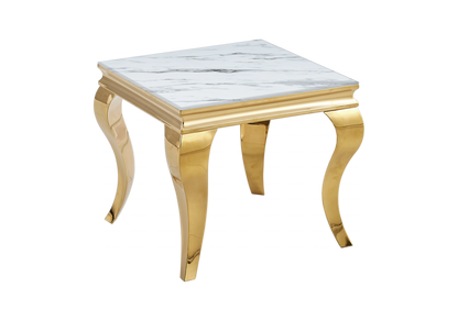 Bout de canapé design effet marbre blanc et doré | Halo