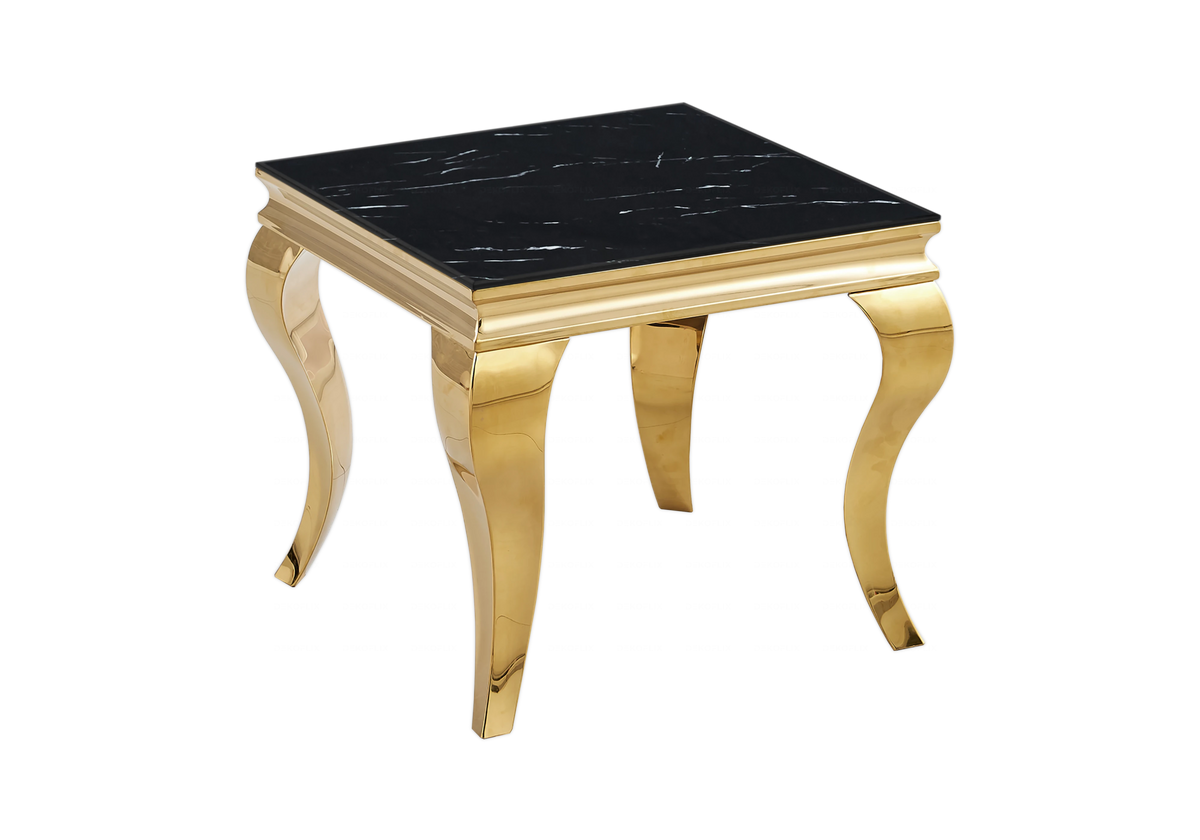 Bout de canapé design effet marbre noir et or | Halo