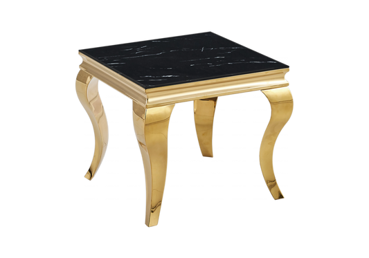 Bout de canapé design effet marbre noir et or | Halo
