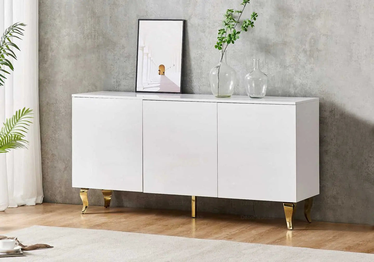 Buffet blanc laqué et doré moderne pour salon | Zurik
