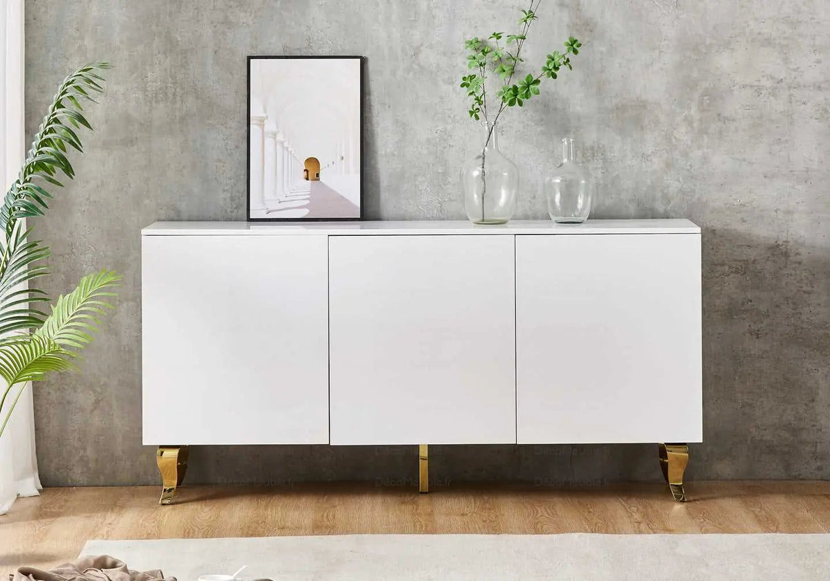 Buffet blanc laqué et doré moderne pour salon | Zurik