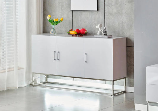 Buffet design laqué blanc brillant et pieds argent | Zumi