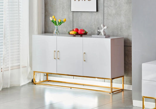 Buffet design laqué blanc et doré pour le salon | Zumi