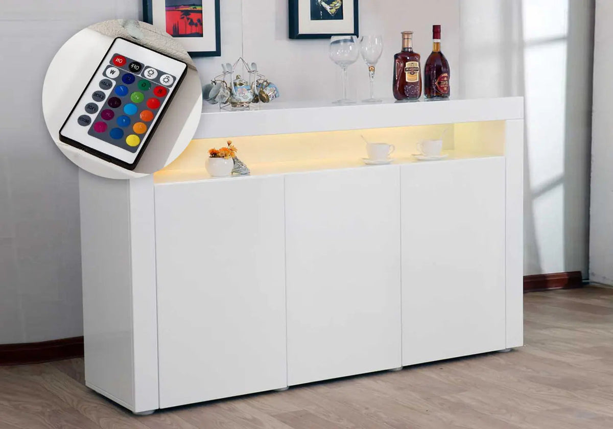 Buffet design laqué blanc avec éclairage led | Solan