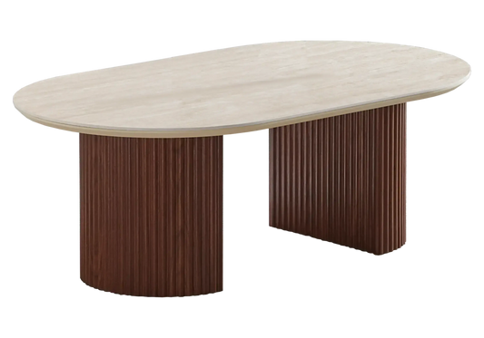 Table basse ovale travertin et noyer cannelé | Zylo