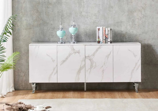 Buffet marbre blanc laqué design moderne | Zurik