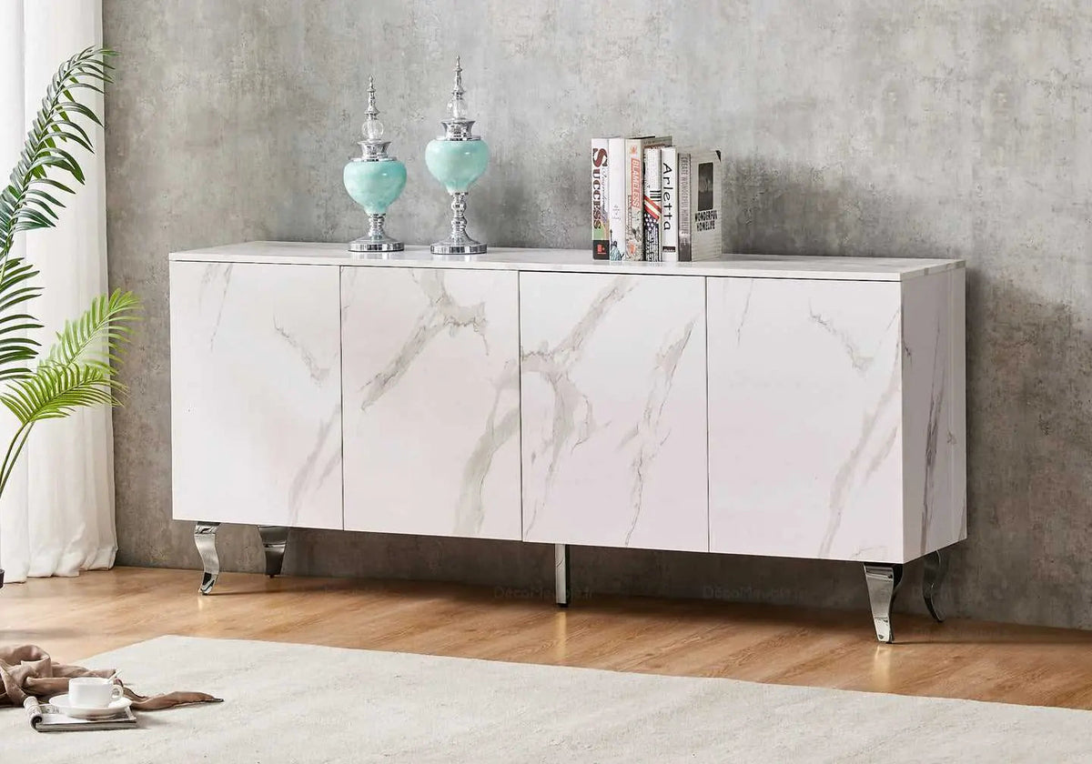 Buffet marbre blanc laqué design moderne | Zurik