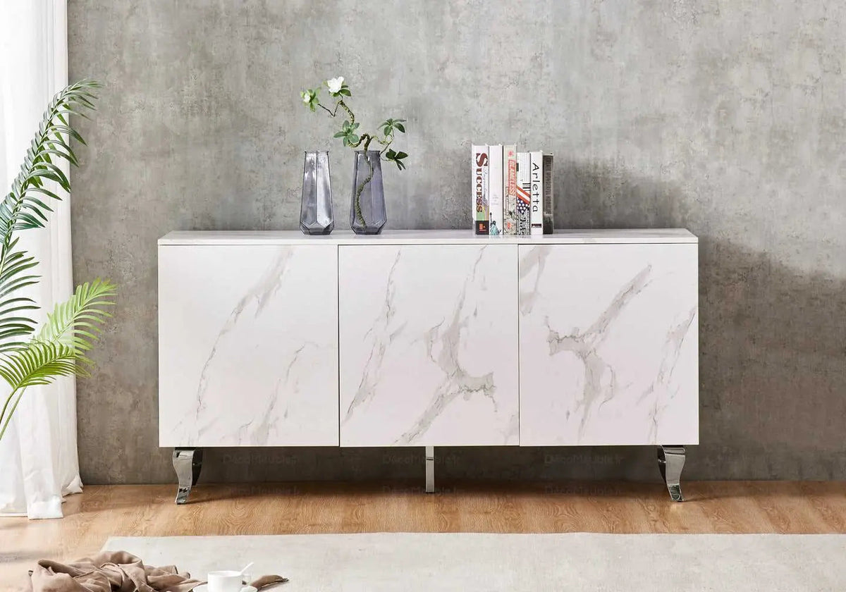 Buffet marbre blanc laqué design moderne | Zurik