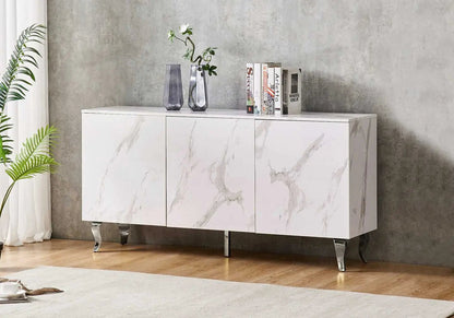 Buffet marbre blanc laqué design moderne | Zurik
