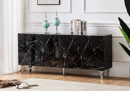 Buffet de salon design marbre noir laqué | Zurik