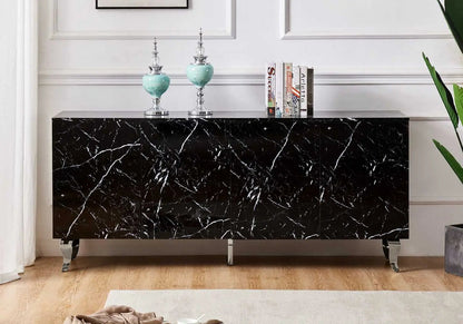 Buffet de salon design marbre noir laqué | Zurik