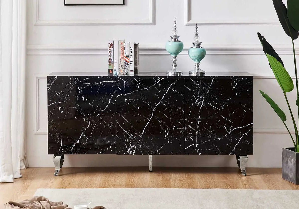 Buffet de salon design marbre noir laqué | Zurik