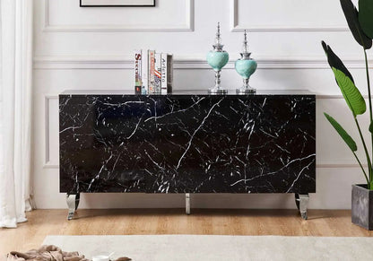 Buffet de salon design marbre noir laqué | Zurik