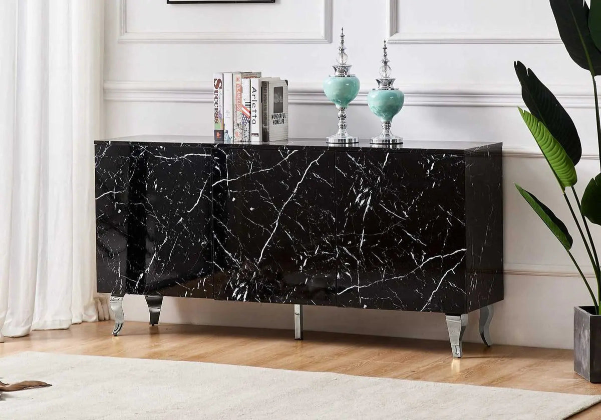 Buffet de salon design marbre noir laqué | Zurik