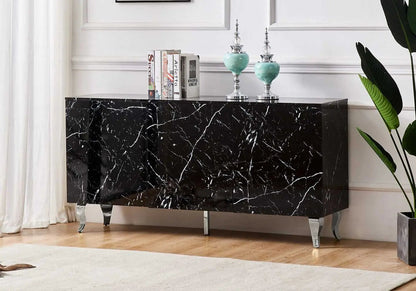 Buffet de salon design marbre noir laqué | Zurik