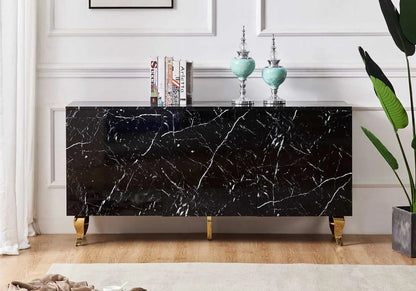 Buffet de salon design marbre noir laqué et doré | Zurik