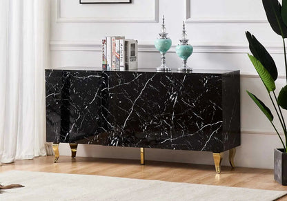 Buffet de salon design marbre noir laqué et doré | Zurik