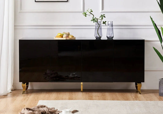 Buffet noir laqué et doré design pour salon | Zurik