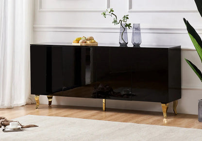 Buffet noir laqué et doré design pour salon | Zurik