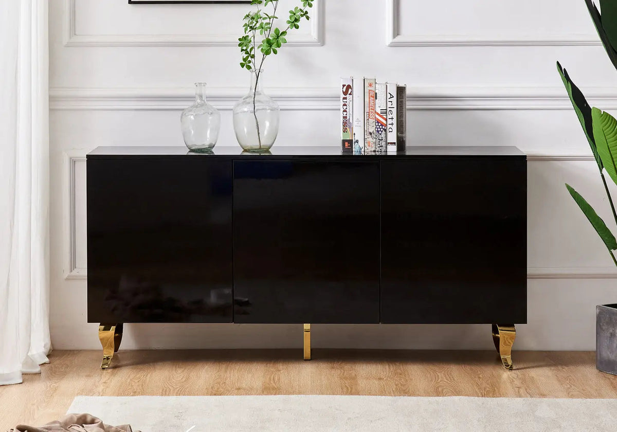 Buffet noir laqué et doré design pour salon | Zurik