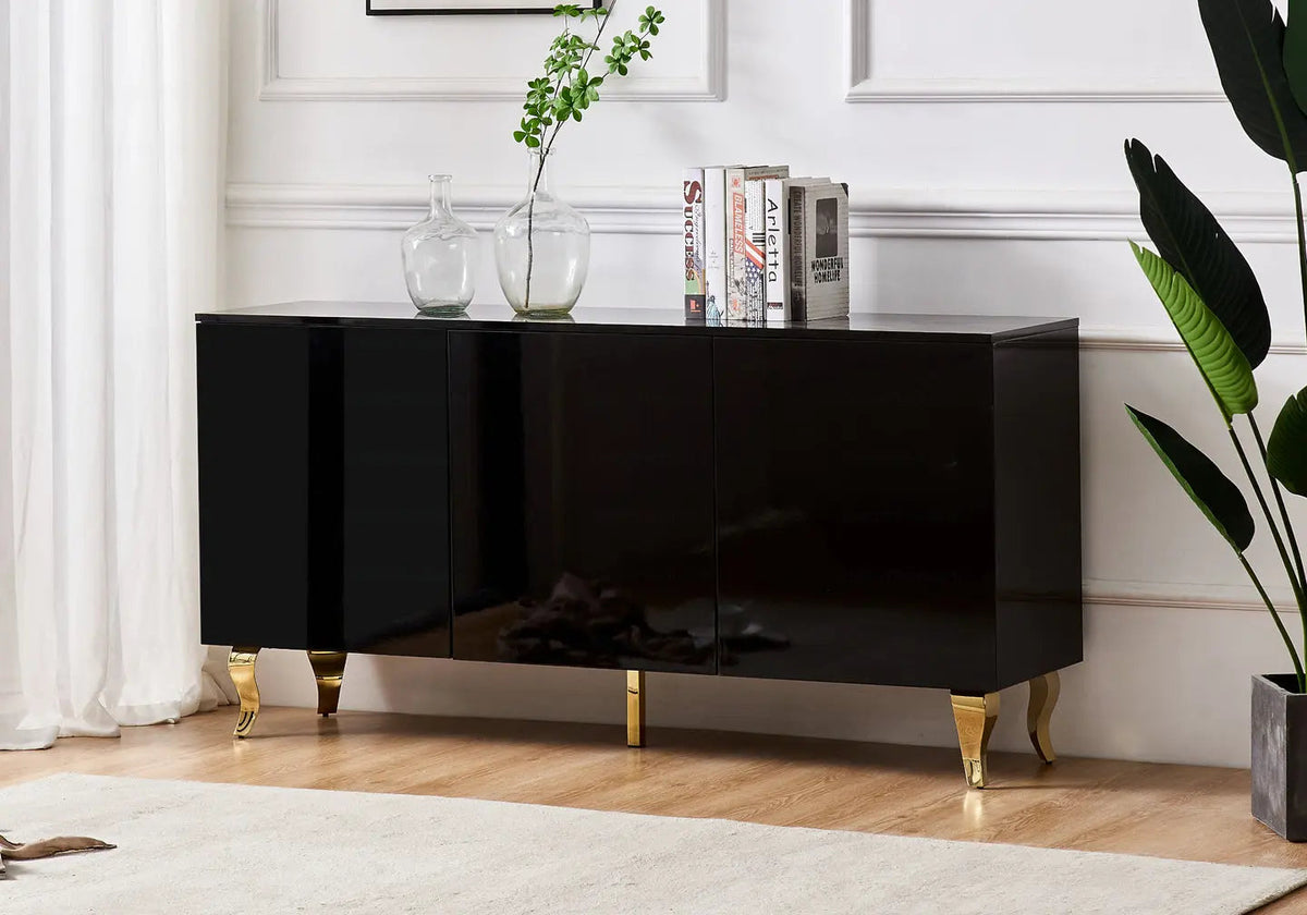 Buffet noir laqué et doré design pour salon | Zurik
