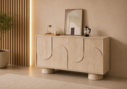 Buffet enfilade 4 portes effet travertin en relief | Kestra