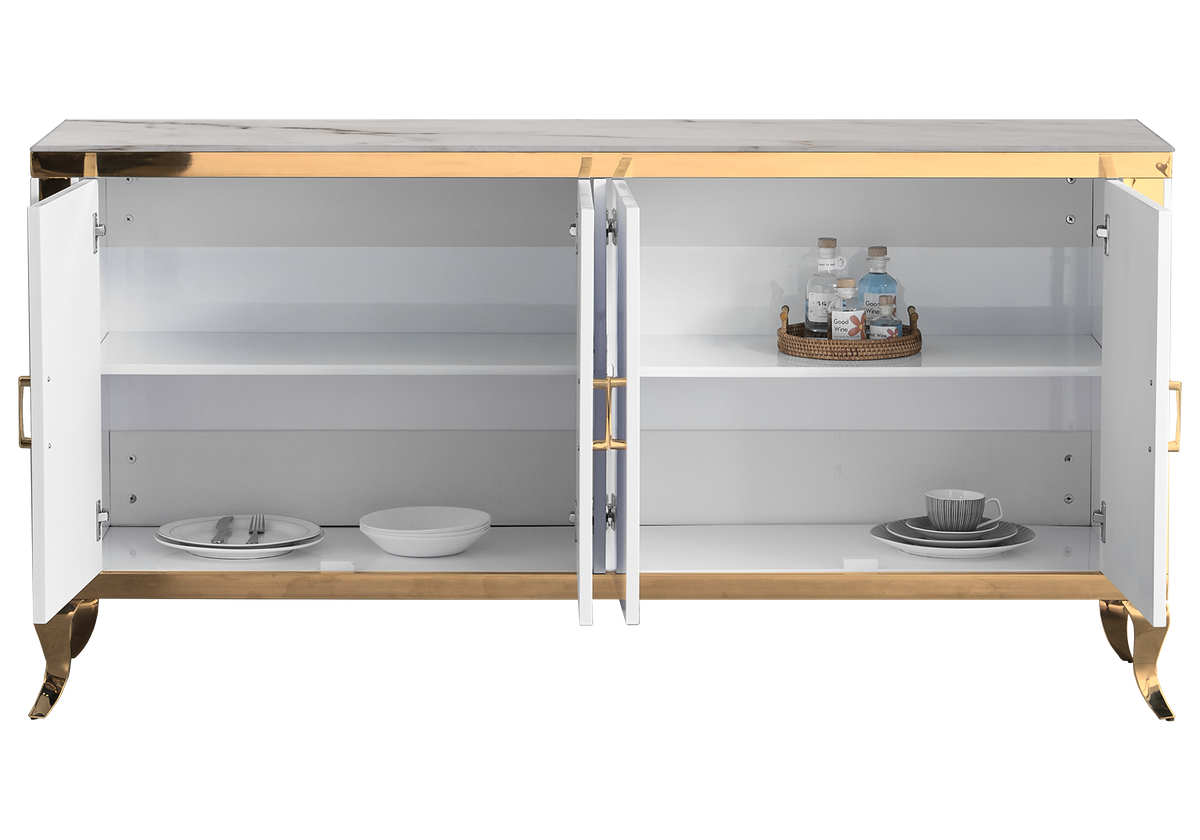 Buffet 4 portes effet marbre beige et acier doré | Halo