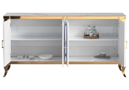 Buffet 4 portes effet marbre beige et acier doré | Halo