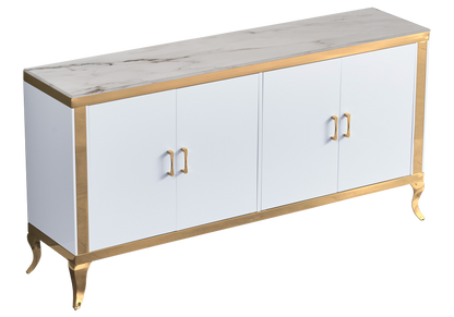 Buffet 4 portes effet marbre beige et acier doré | Halo