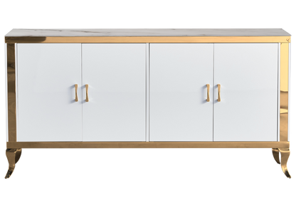 Buffet 4 portes effet marbre beige et acier doré | Halo