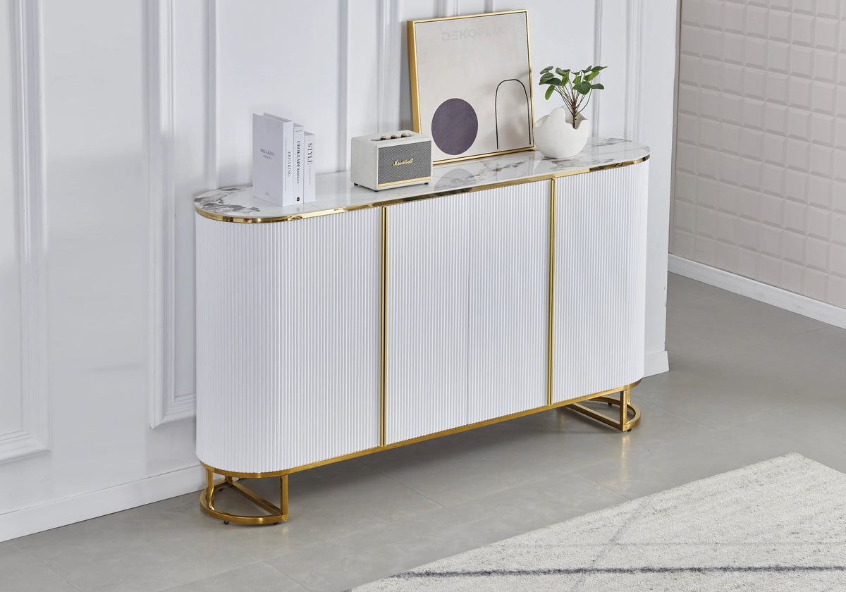 Buffet ovale cannelé effet marbre beige doré | Luma