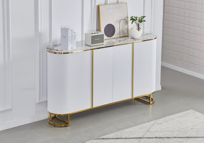 Buffet ovale cannelé effet marbre beige doré | Luma