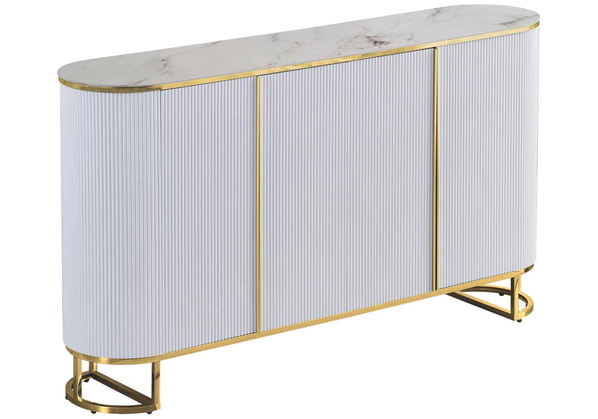 Buffet ovale cannelé effet marbre beige doré | Luma