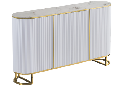 Buffet ovale cannelé effet marbre beige doré | Luma