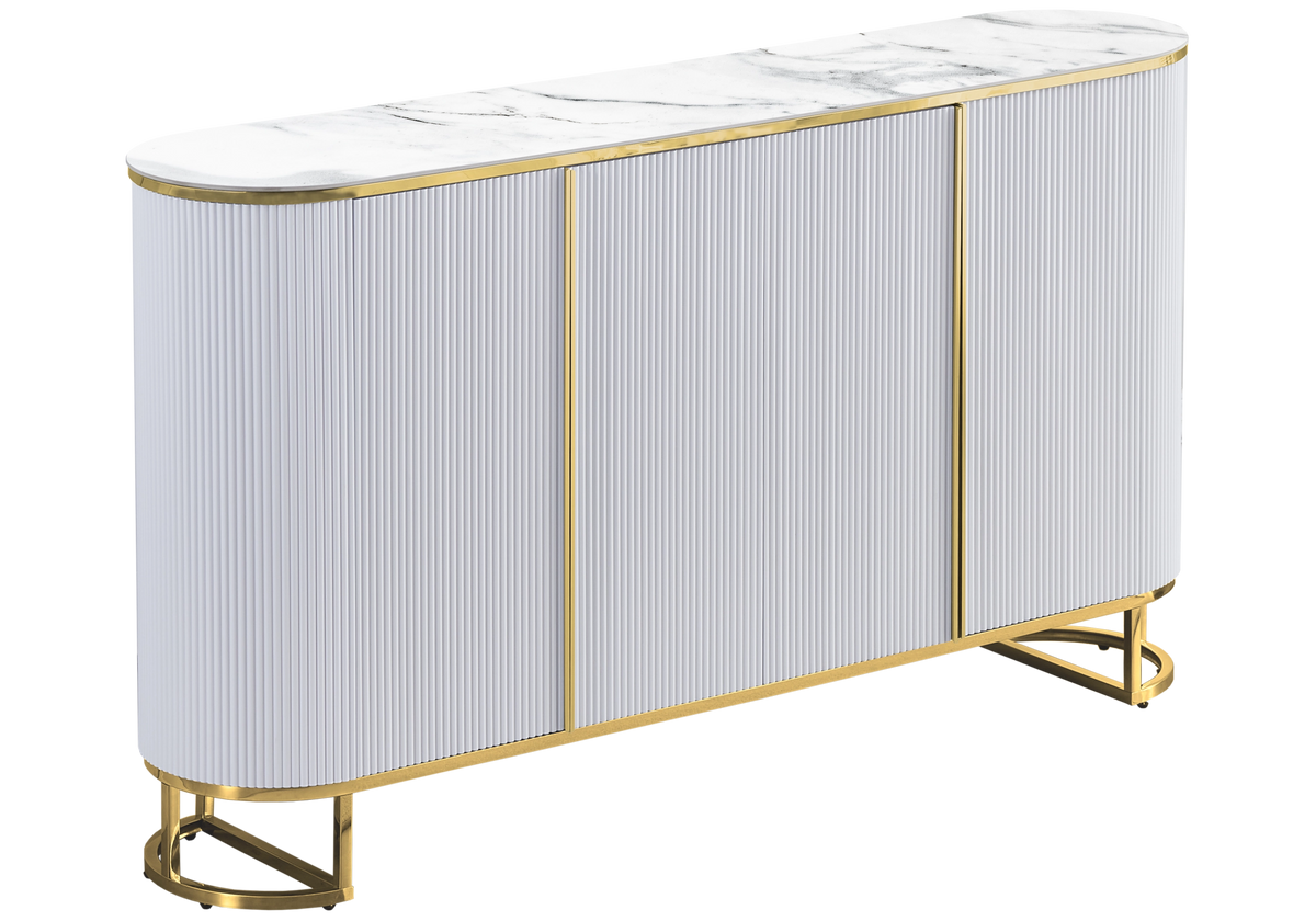 Buffet ovale cannelé effet marbre blanc et doré | Luma
