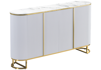 Buffet ovale cannelé effet marbre blanc et doré | Luma