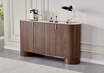 Table basse ovale design noyer et travertin | Velix
