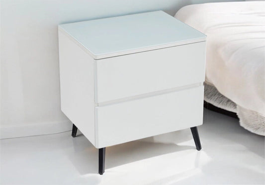 Table de chevet bois mat blanc avec pieds noirs | Vexis