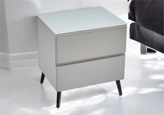 Table de chevet gris mat bois et pied noir | Vexis