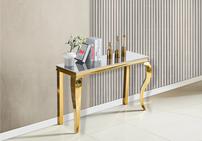 Console d'entrée design verre blanc et acier doré | Halo