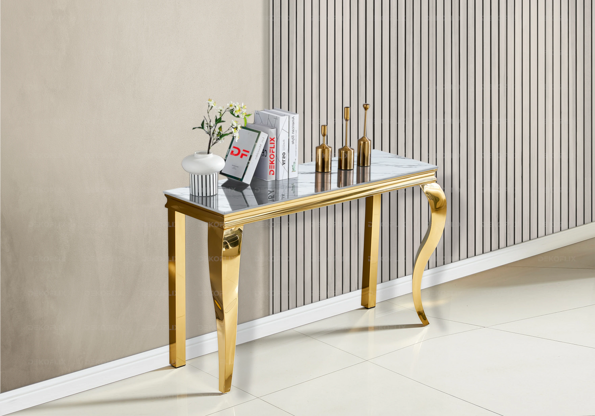 Console d'entrée design marbre blanc et or | Halo