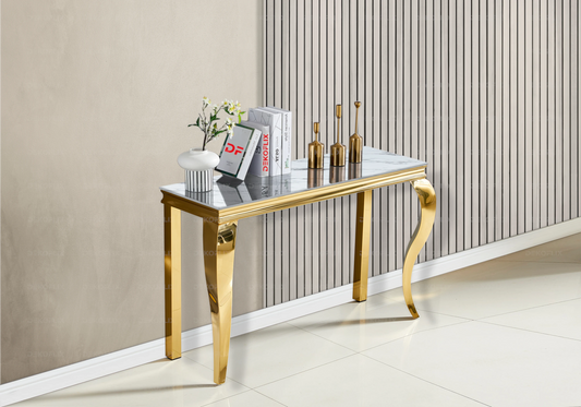 Console d'entrée design marbre blanc et or | Halo