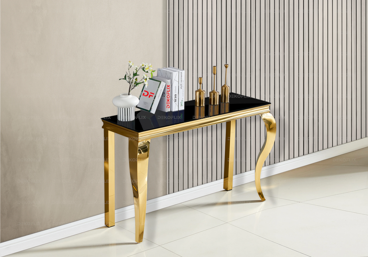 Console d'entrée design verre trempé noir et or | Halo