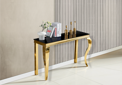 Console d'entrée design verre trempé noir et or | Halo