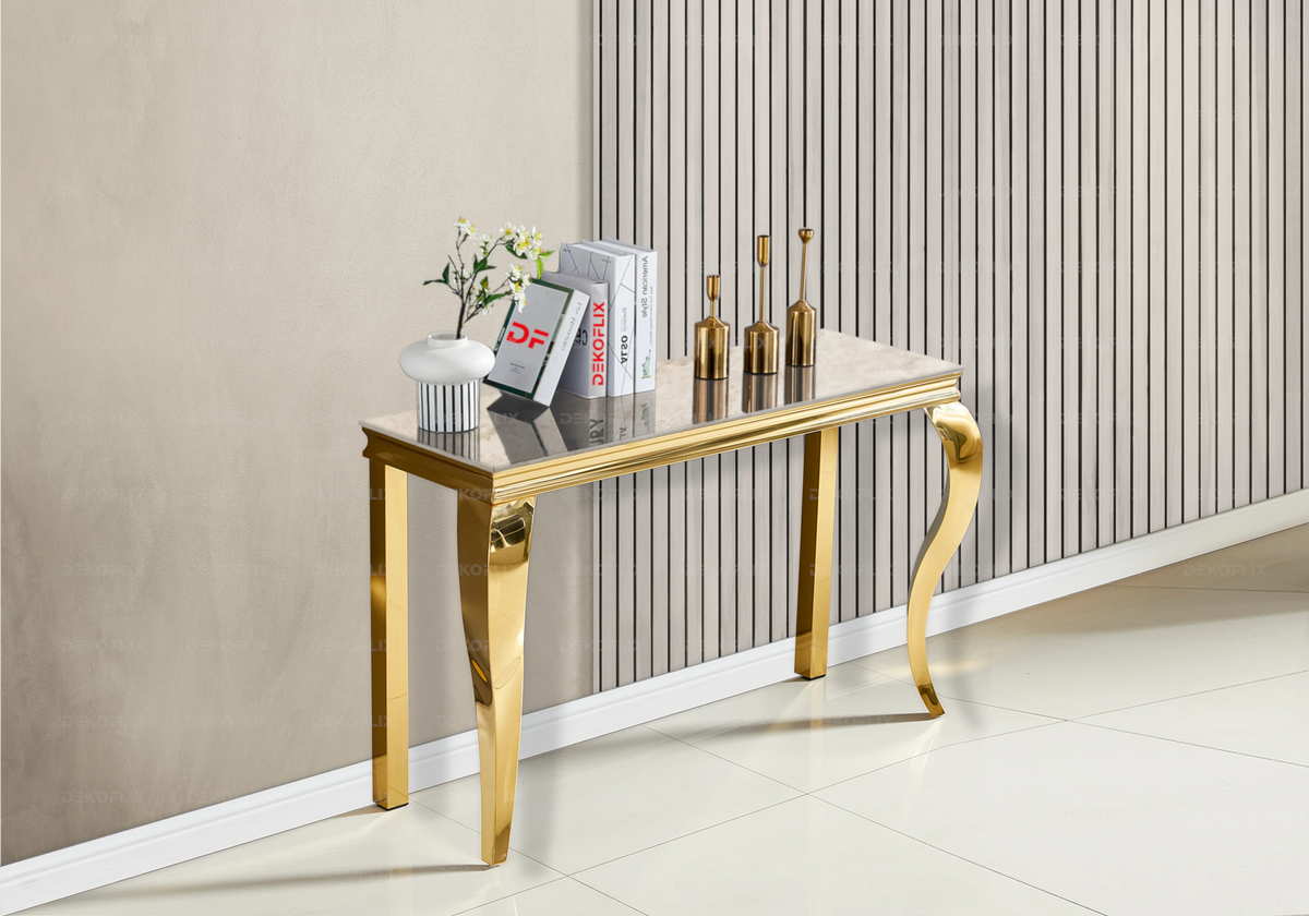 Console d'entrée design effet marbre beige et or | Halo
