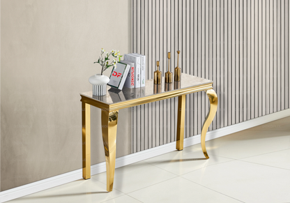 Console d'entrée design effet marbre beige et or | Halo