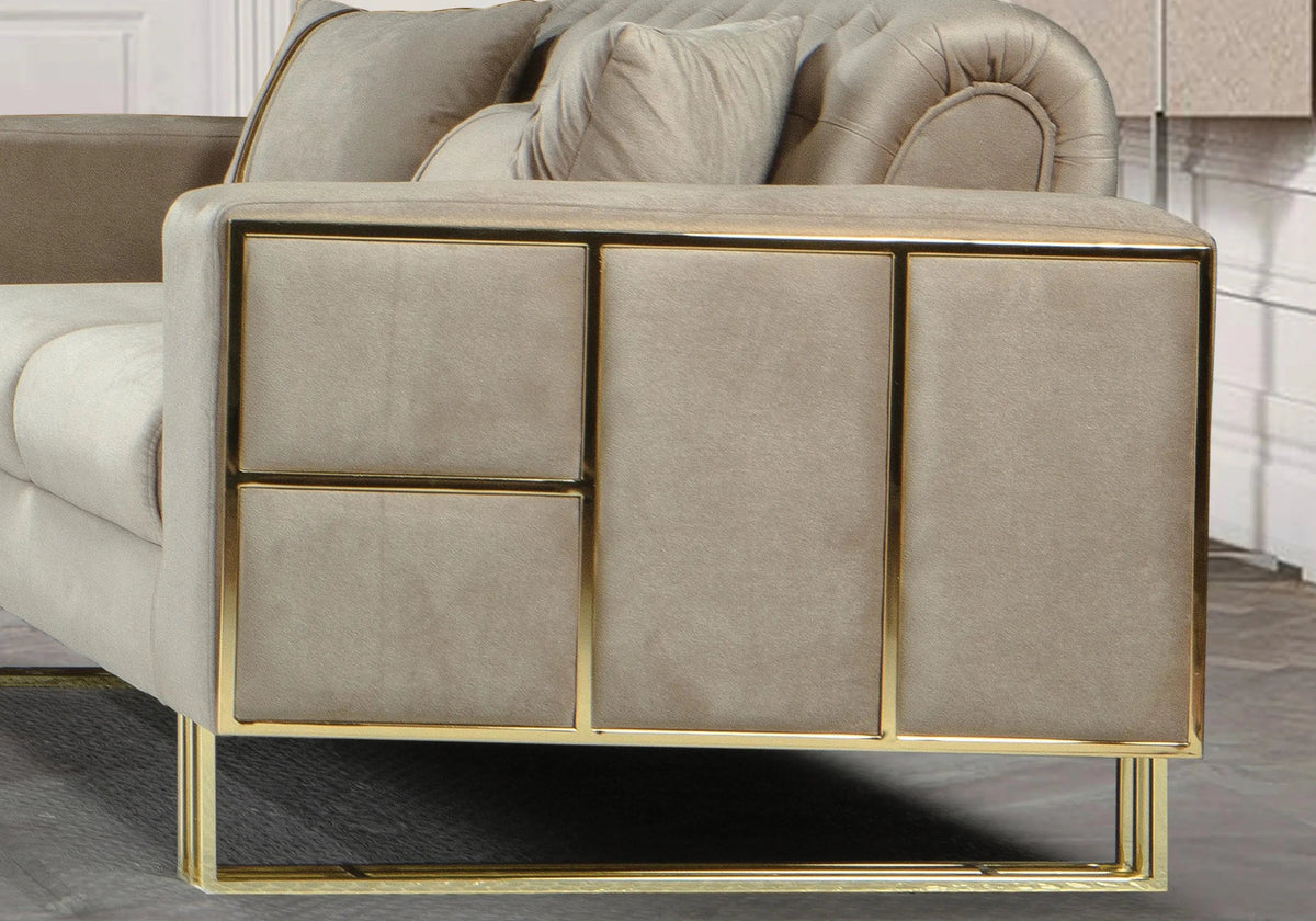 Canapé d'angle capitonné en velours beige | Ribella