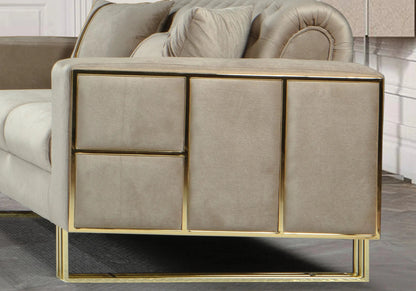 Canapé d'angle capitonné en velours beige | Ribella